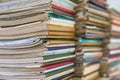 A stack of old school notebooks. Multicolored cover Royalty Free Stock Photo