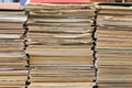 A stack of old school notebooks. Multicolored cover Royalty Free Stock Photo