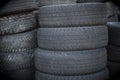 Rubber recycling car tire old wheels waste stack