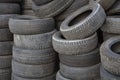 Stack of old tires for rubber recycling