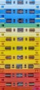 Stack of old vintage retro multicolored audio tape cassettes Royalty Free Stock Photo