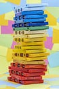 Stack of old vintage retro multicolored audio tape cassettes Royalty Free Stock Photo