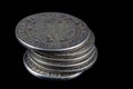 Stack of old vintage silver medieval taller coins Royalty Free Stock Photo