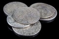 Stack of old vintage silver medieval taller coins Royalty Free Stock Photo