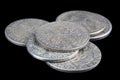 Stack of old vintage silver medieval taller coins