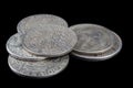 Stack of old vintage silver medieval taller coins Royalty Free Stock Photo