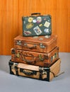 Stack of old vintage suitcases