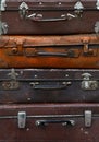 Stack of old vintage travel suitcases close up Royalty Free Stock Photo