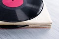 Stack of old vinyl records, top view, close-up Royalty Free Stock Photo