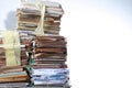 Stack old of waste paper staked recycle