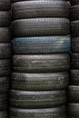 Stack of old wheel black tyres. Royalty Free Stock Photo