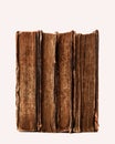 Stack of old worn shabby Jewish books in leather binding isolated on white background. Closeup. Selective focus Royalty Free Stock Photo