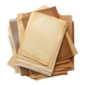 A stack of old, yellowed papers with a worn, aged appearance Royalty Free Stock Photo