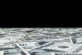 Stack of one hundred dollar bills isolated on black background. Stack of cash money in hundred dollar banknotes. Heap of hundred d Royalty Free Stock Photo