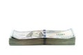 Stack of one hundred dollar bills isolated on white background Royalty Free Stock Photo