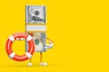 Stack of One Hundred Dollar Bills Person Character Mascot with Life Buoy. 3d Rendering Royalty Free Stock Photo