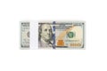 Stack of one hundred US Dollar money bills isolated on white background. Royalty Free Stock Photo