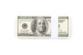 Stack of one hundred US Dollar money bills isolated on white background. Royalty Free Stock Photo