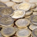 Stack of one and two Euro coins Royalty Free Stock Photo