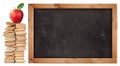 Stack of open books with school blackboard Royalty Free Stock Photo