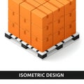Stack of orange shipping boxes on a white and black pallet isometric view cargo logistics Royalty Free Stock Photo