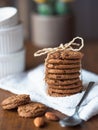 A stack organic oatmeal cookies tied with rope