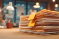 Stack of Organized Office Documents with Paper Clips in Modern Workspace Generative AI Royalty Free Stock Photo