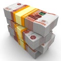 Stack of packs of 5,000 Russian rubles banknotes