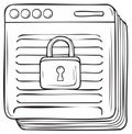 Stack of Pages with Padlock Illustration, Outlines of Secure Documents, Hand-Drawn Style Royalty Free Stock Photo