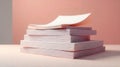 A stack of pale pink paper sheets on a soft background with one sheet slightly askew, ready for notes and ideas. Generative AI Royalty Free Stock Photo