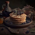 a stack of pancakes with blackberries on a plate Royalty Free Stock Photo