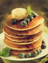 Stack of pancakes with blueberry,maple butter and syrup Royalty Free Stock Photo