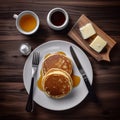 a stack of pancakes with butter and syrup, for breakfast