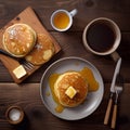 a stack of pancakes with butter and syrup, for breakfast