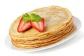 Stack of pancakes. crepes with butter and strawberry isolated on