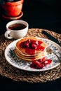 Stack of pancakes with dogberry jam Royalty Free Stock Photo