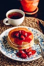 Stack of pancakes with dogberry jam Royalty Free Stock Photo