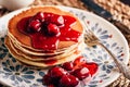 Stack of pancakes with dogwood berry marmalade Royalty Free Stock Photo