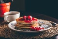 Stack of pancakes with dogwood berry marmalade Royalty Free Stock Photo