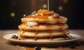 stack of pancakes drizzled with honey syrup, ai generative