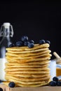 Stack of pancakes with fresh blueberry and noney