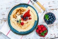 A stack of pancakes with fresh fruit Royalty Free Stock Photo