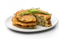 Stack of pancakes. Haemul pajeon, seafood pancakes. AI generative image. Royalty Free Stock Photo