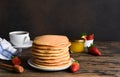 Stack of pancakes. Homemade pancakes with berries for breakfast