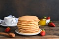 Stack of pancakes. Homemade pancakes with berries for breakfast