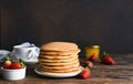 Stack of pancakes. Homemade pancakes with berries for breakfast