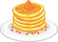 Stack of pancakes with red caviar