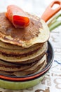 Stack of pancakes with smoked salmon