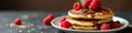Stack of panqueques with Nutella and raspberries on a plate  breakfast dish  pancakes Royalty Free Stock Photo