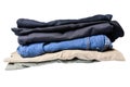 Stack of pants folded on white background or isolated